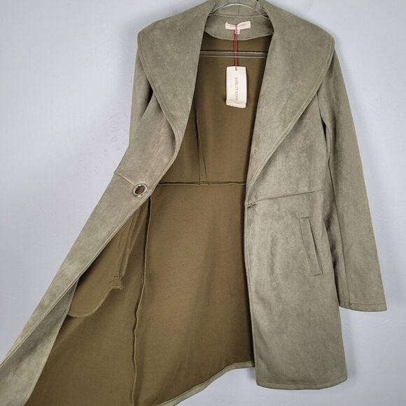 Solitaire Faux Suede Jacket Coat Stretch Green Size M NWT - Picture 8 of 16